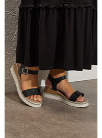 Black Diamante Flatform Sandals In Wide E Fit & Extra Wide EEE Fit