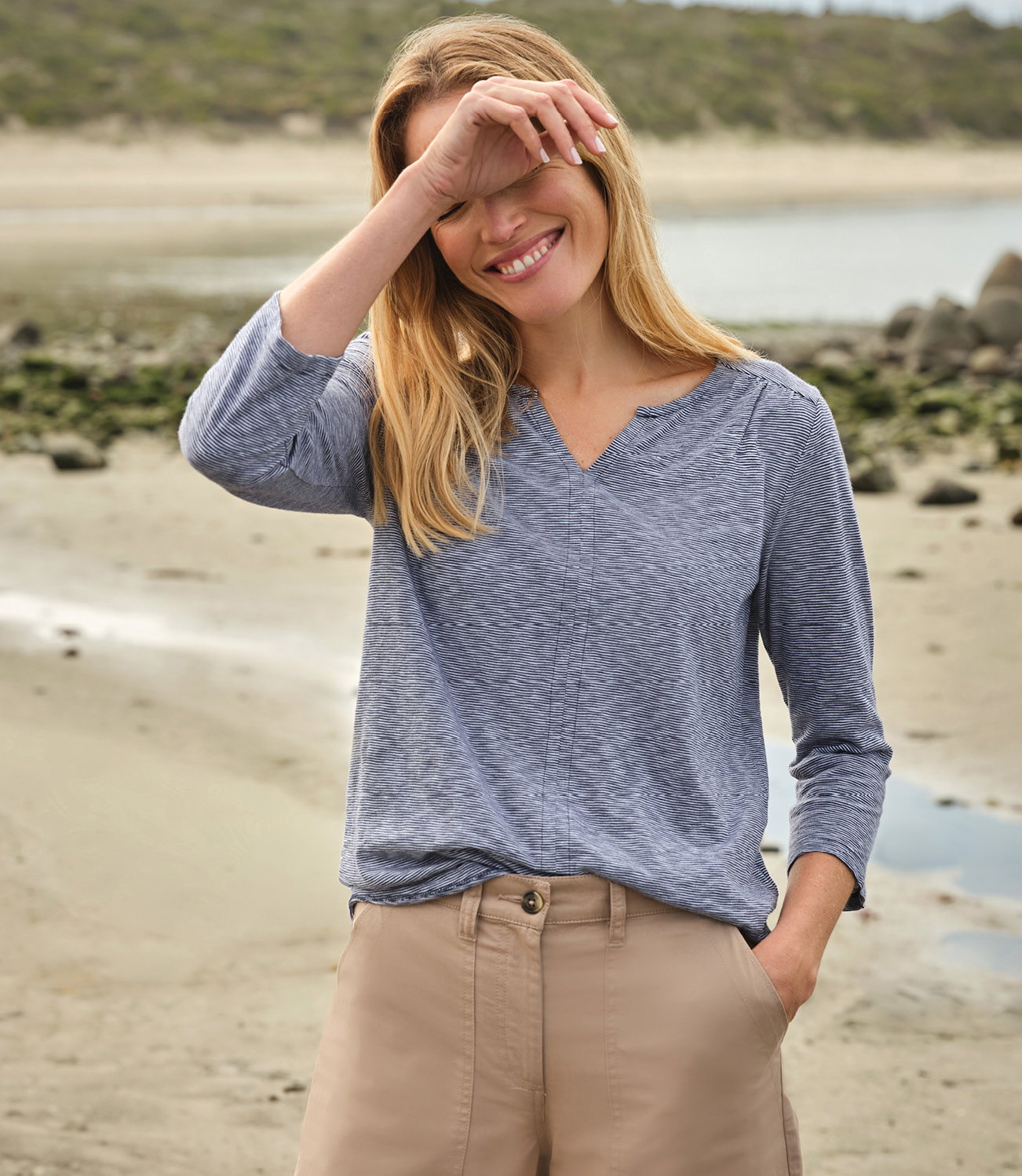 Notch Neck Gathered Detail Top