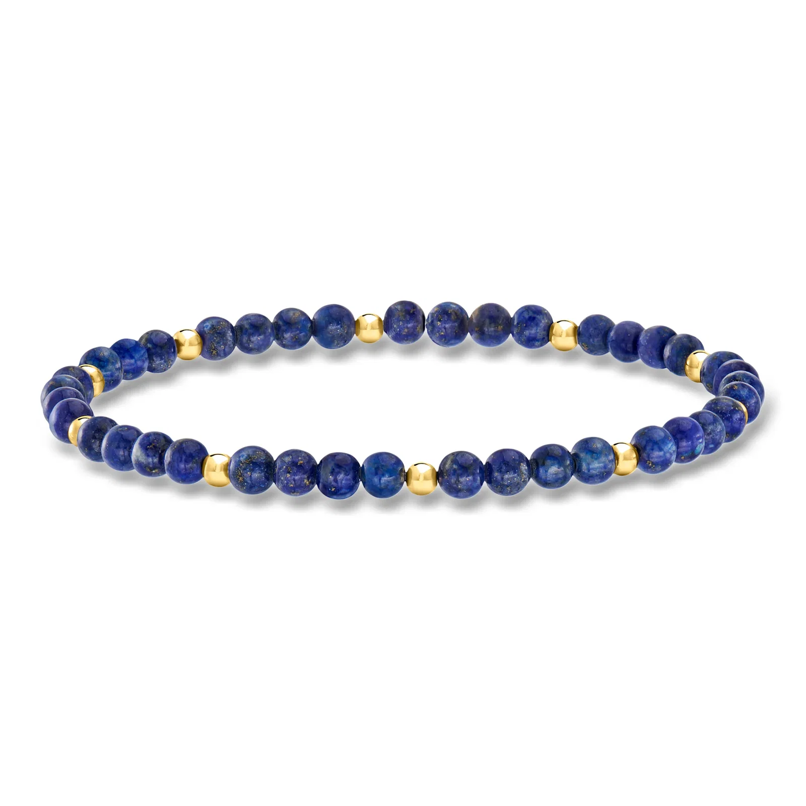 Image of 4-4.5mm Lapis Bead Stretch Bracelet with 14kt Yellow Gold
