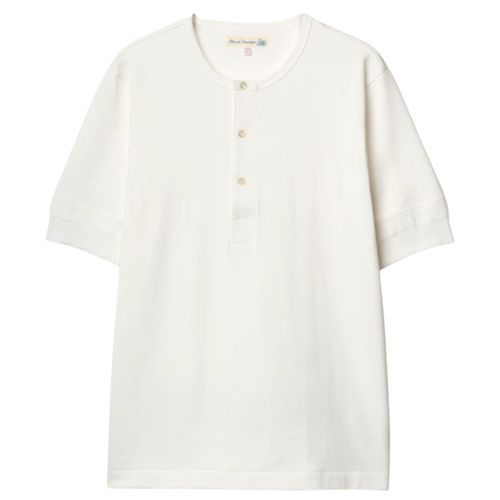 Merz b Schwanen 207 Loopwheeled Classic Fit Midweight Short Sleeve Henley - White