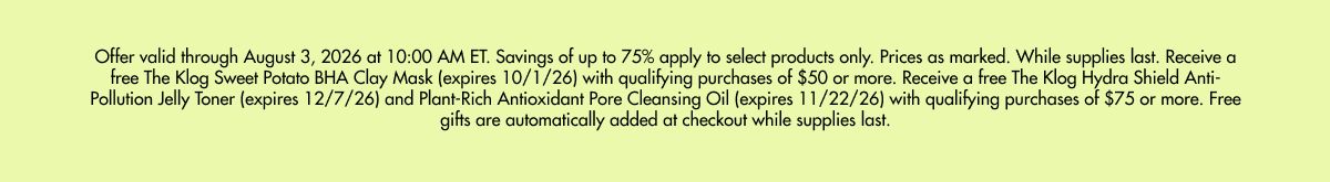 Free Klog Sweet Potato BHA Clay Mask with $50+ Purchase