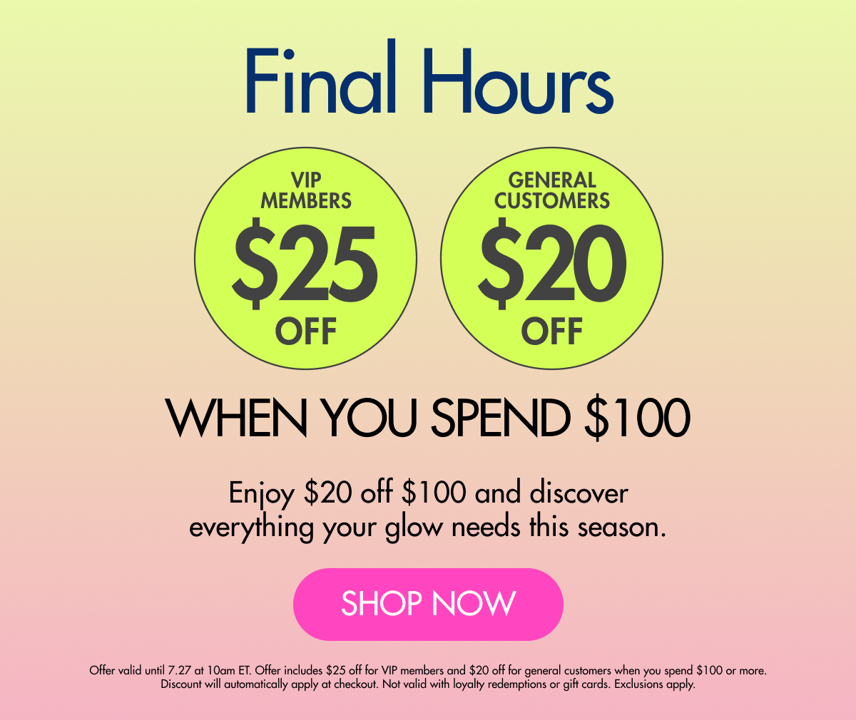 Enjoy $20 off $100