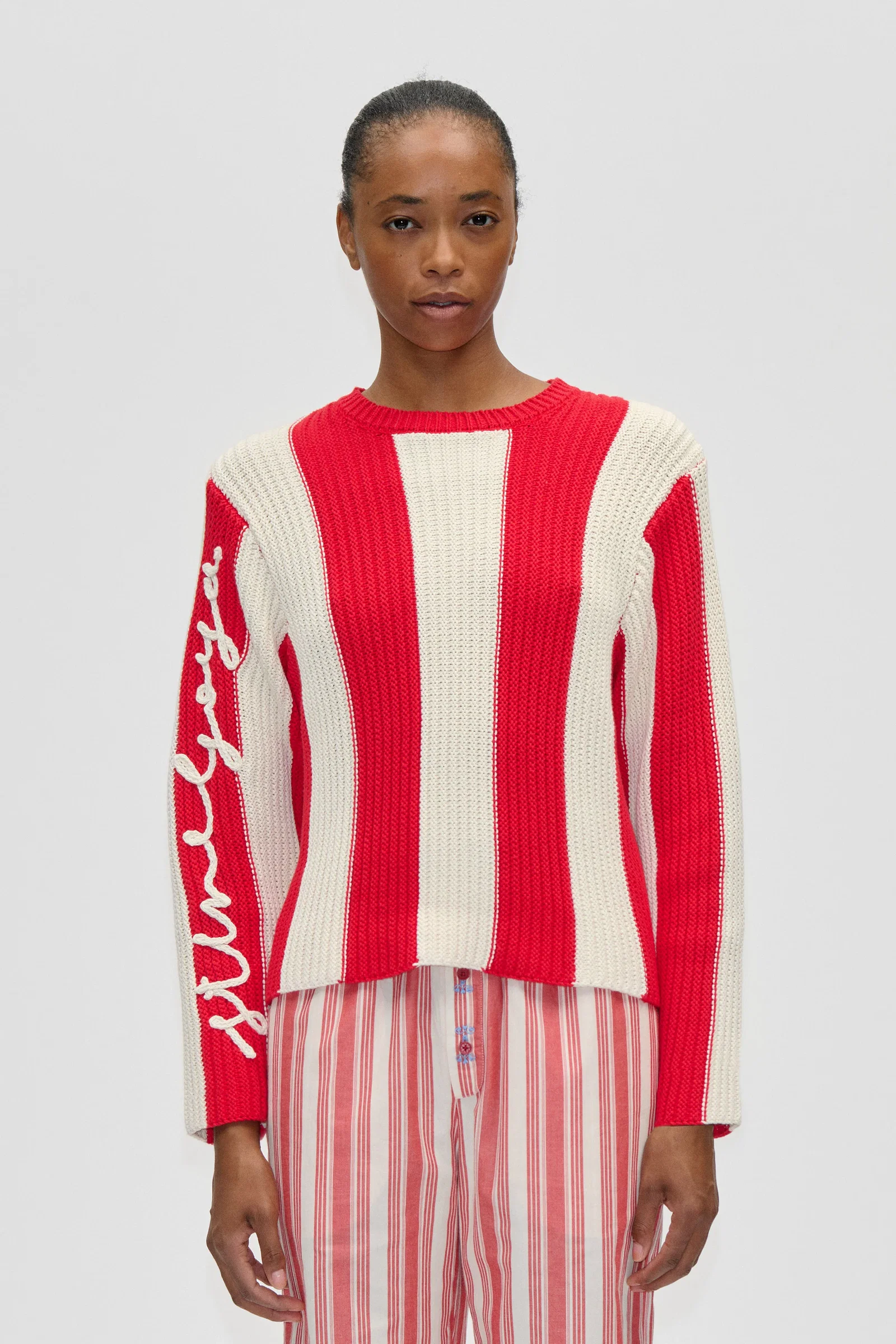 Image of Boxy Motif Sweater - Equestrian Stripes