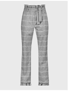 Paperbag waist trousers with removable ruffles at the ankle