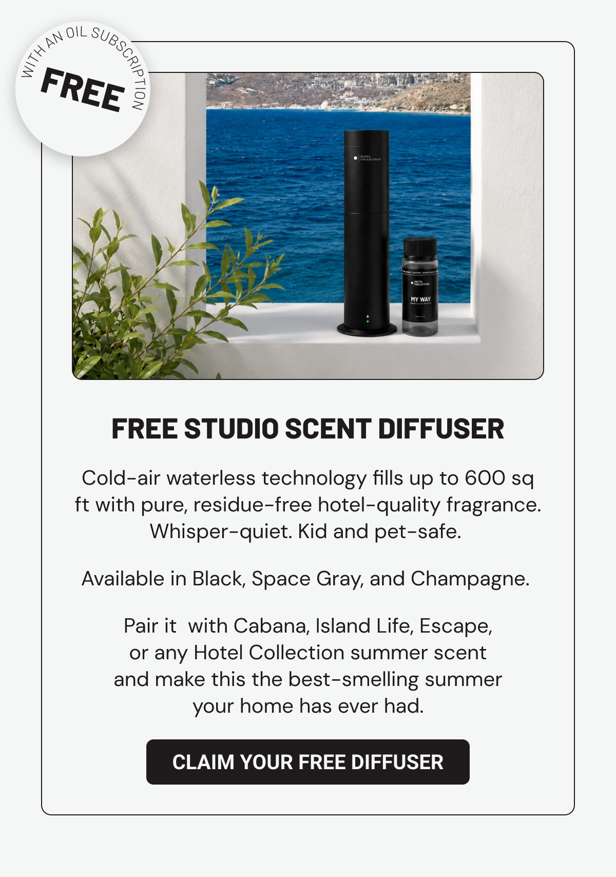 Hero with Claim your diffuser CTA