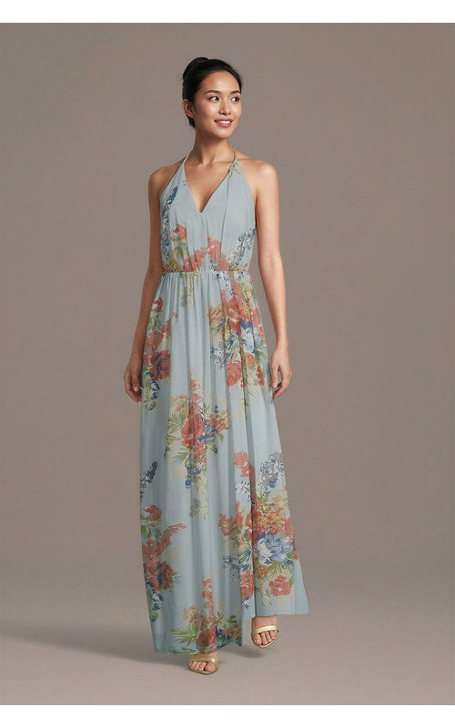Floral Chiffon Plunge A-Line Dress