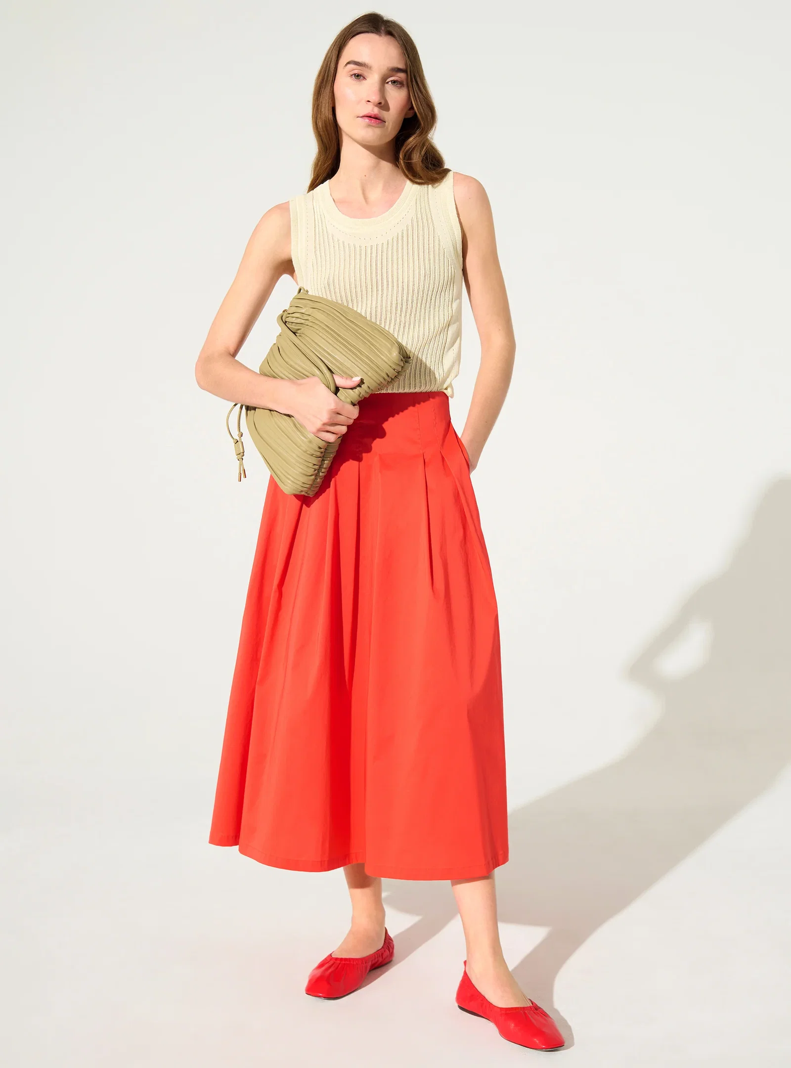 Image of Jupe plissée en coton rouge