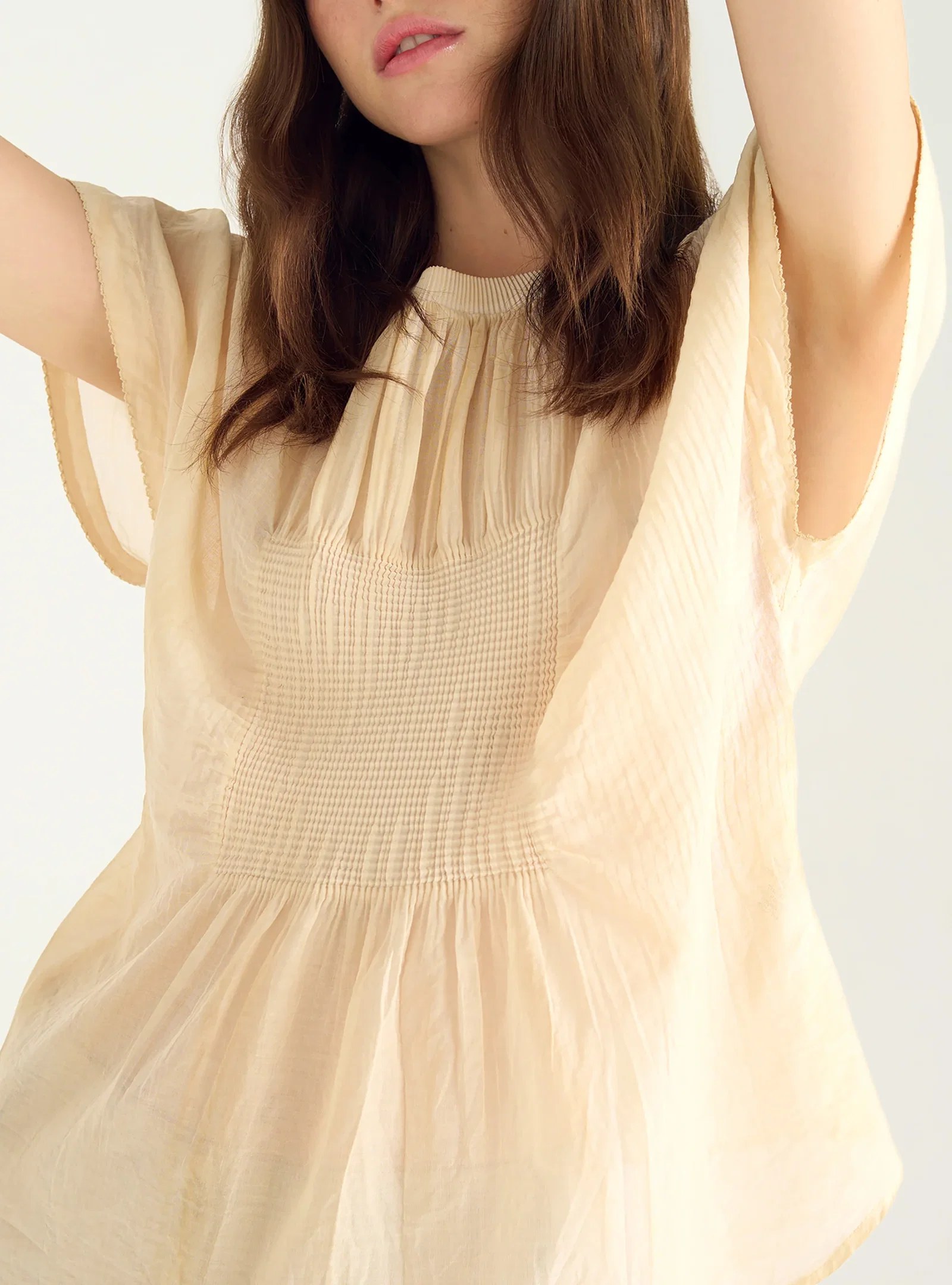 Image of Blouse plissée en voile de coton