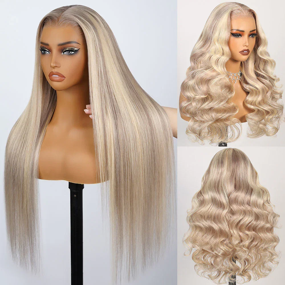 Megalook 13x6 Three-Go™ Blonde Highlight Glueless Wigs Silky Straight With Drawstring 100% Human Hair Wig - Body Wave / 20