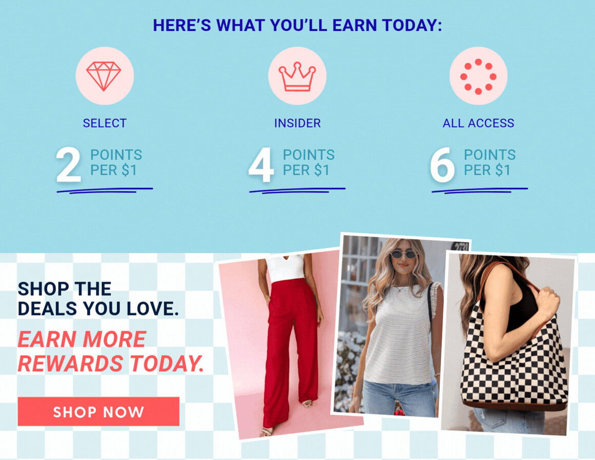 Shop Jane Deals, earn 2X rewards