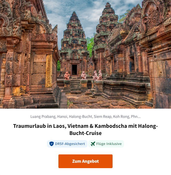 Traumurlaub in Laos, Vietnam & Kambodscha mit Halong-Bucht-Cruise