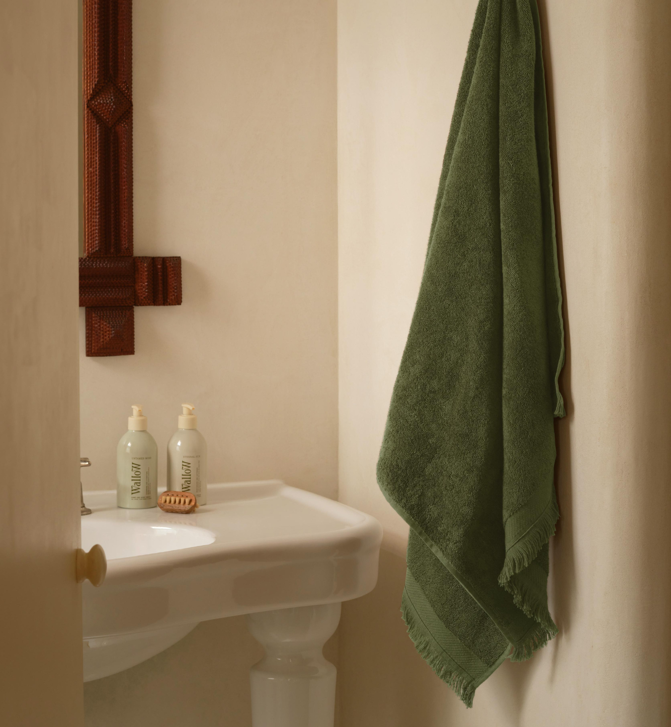 Olive Green Fringe Edge Cotton Towels