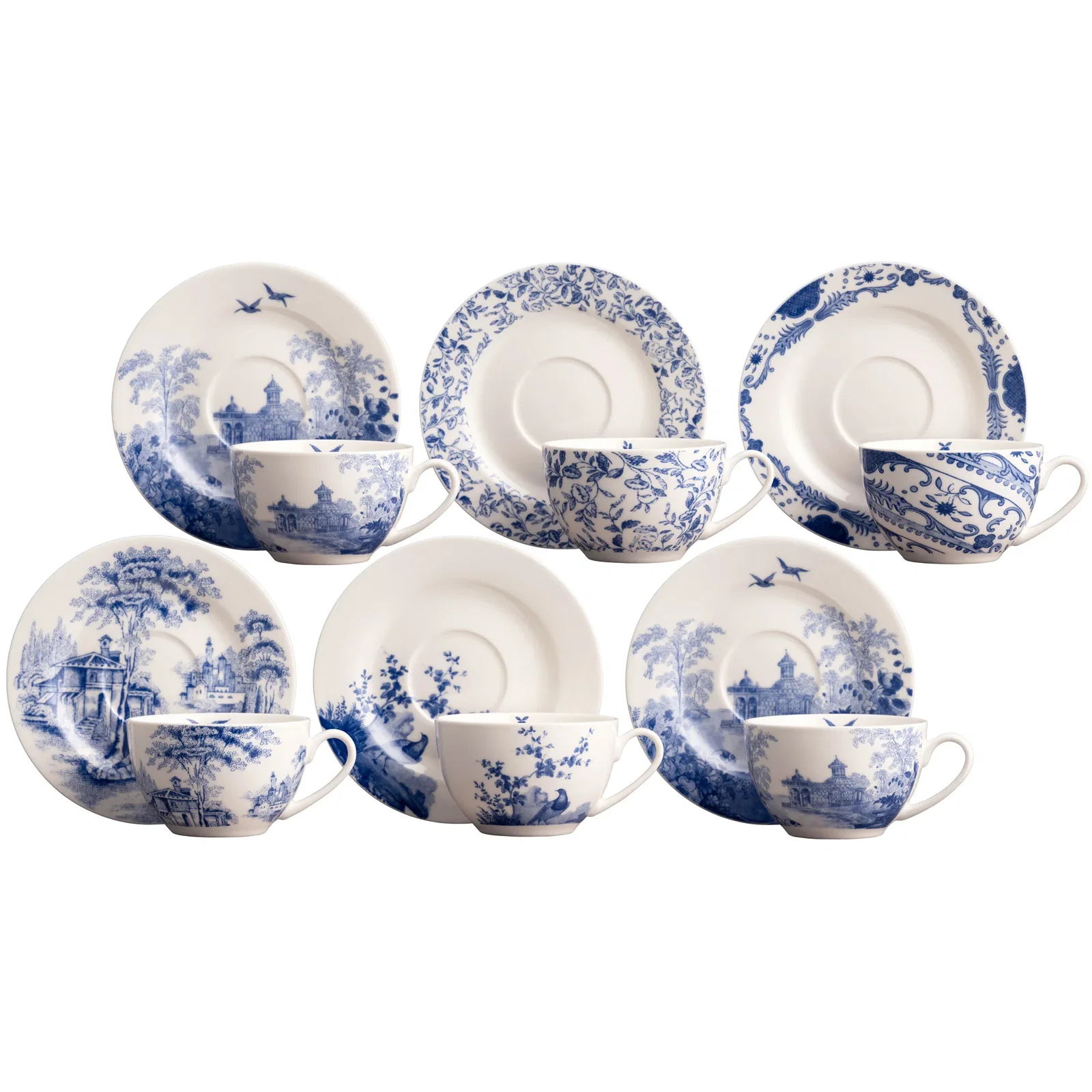 Image of Aynsley Archive Blue Teacups & Saucers Set of 6