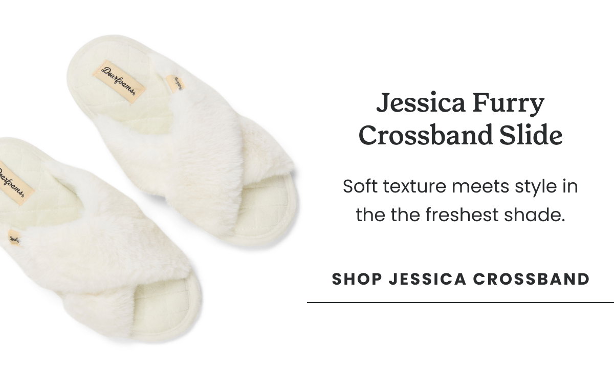 JESSICA FURRY CROSSBAND SLIDE. SHOP NOW.