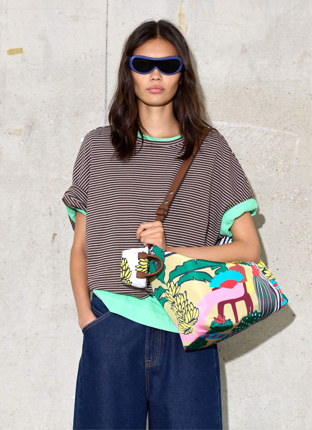 Printed nylon shoulder bag
