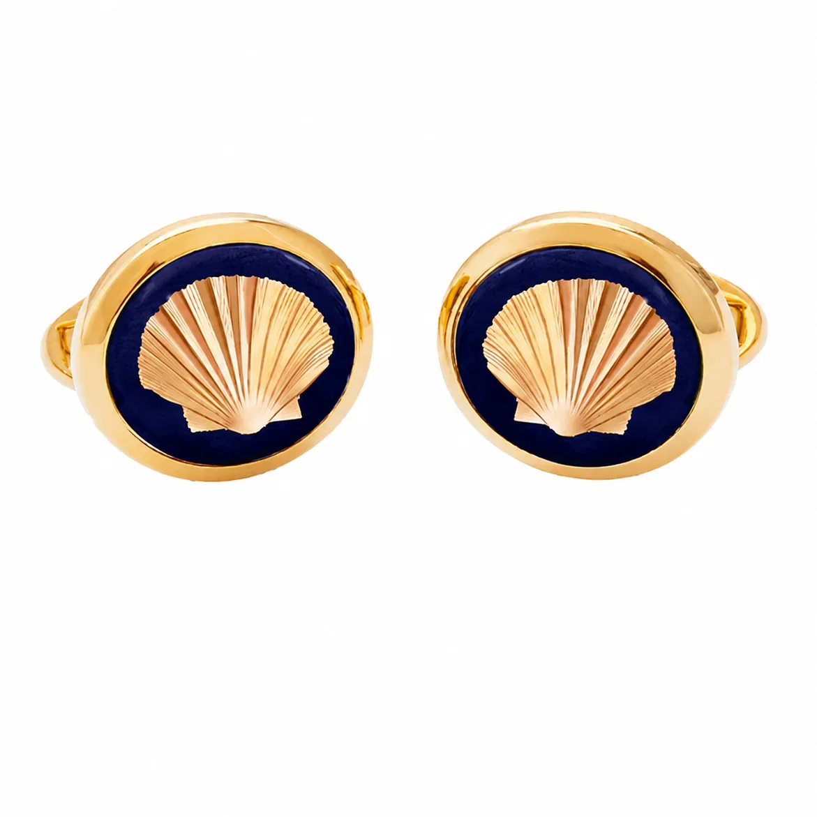 Image of Shells Round Cufflinks Navy Gold