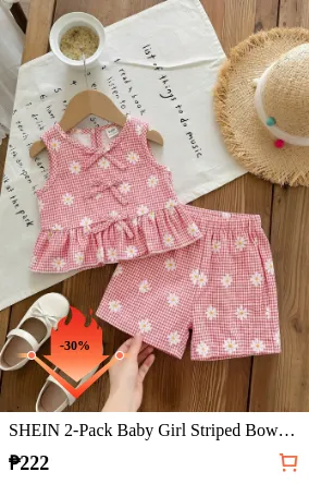 SHEIN 2-Pack Baby Girl Striped Bow...