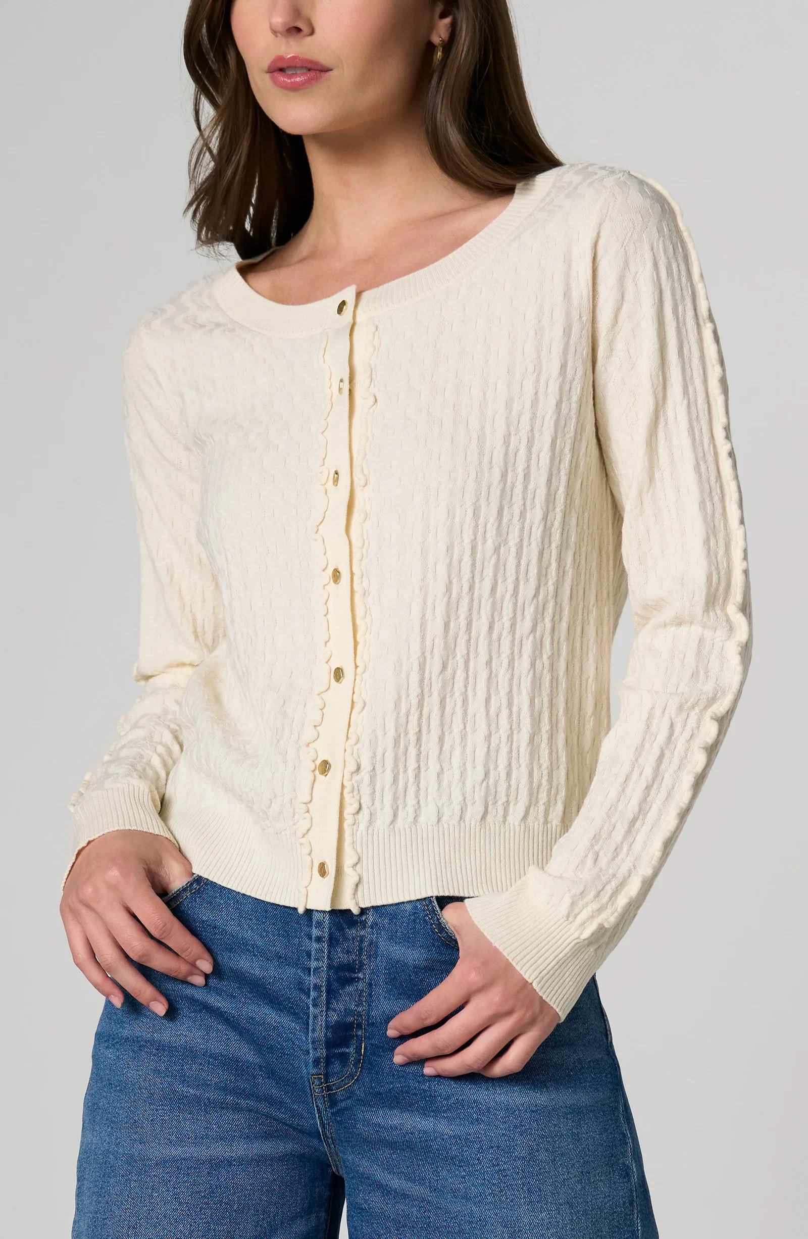 Image of BUTTON FRONT CARDIGAN SWEATER W/ RUFFLES