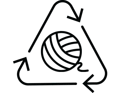 A recycling symbol around a ball of yarn