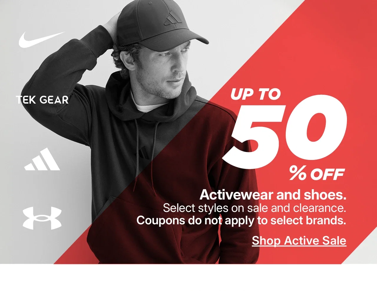 up to 50% off activewear and shoes