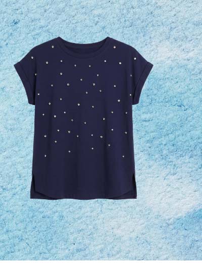 Rhinestone Muscle Tee - Peacoat