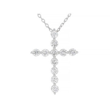 Round Lab-Grown Diamond G-H VS Rhodium Over Sterling Silver Cross Pendant With Chain 0.75ctw