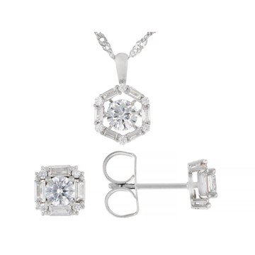White Cubic Zirconia Rhodium Plated Pendant & Earrings Set 3.38ctw
