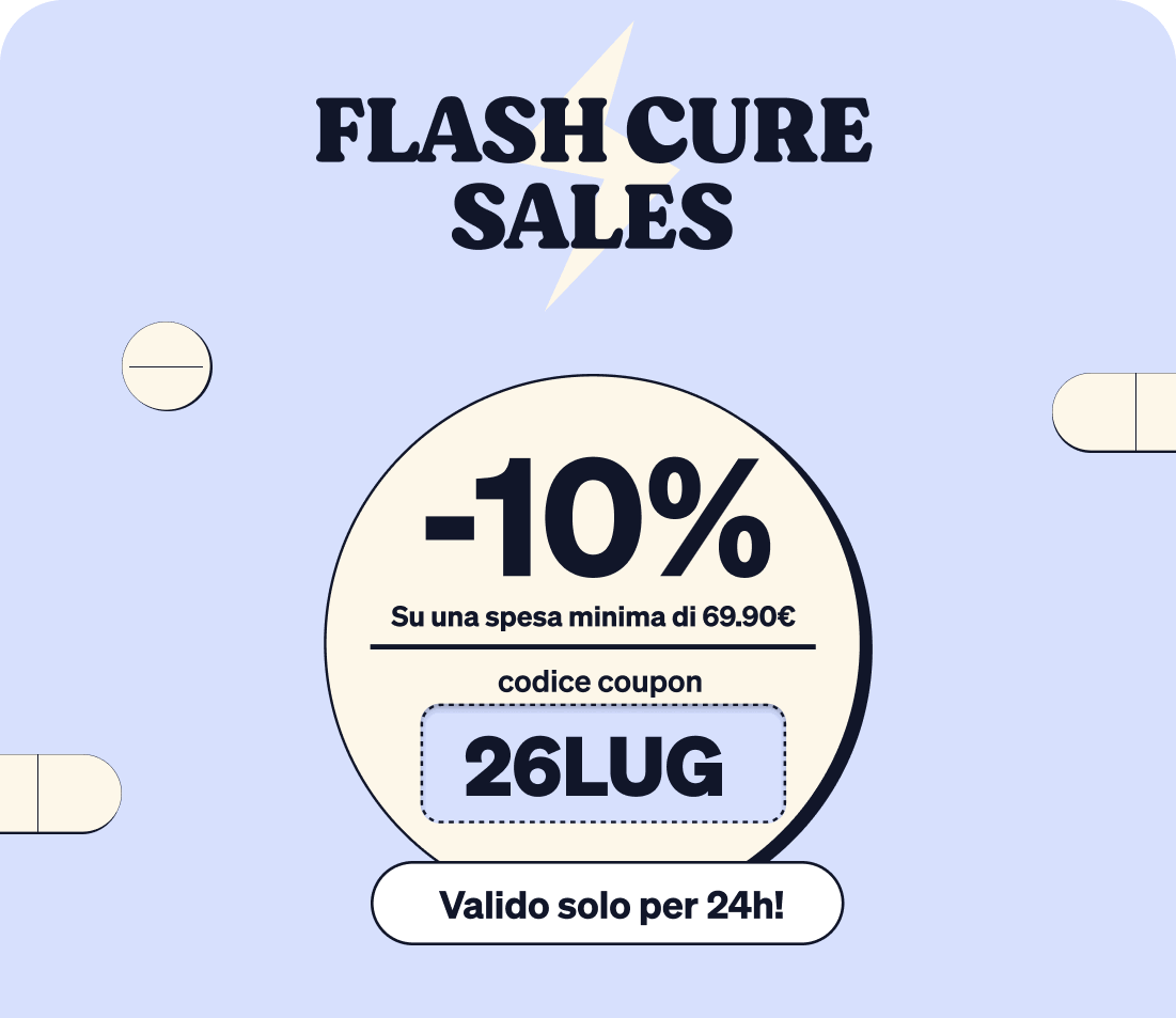Promotional banner: Flash Cure Sales -10% with coupon code 26LUG, minimum spend €69.90, valid for 24 hours