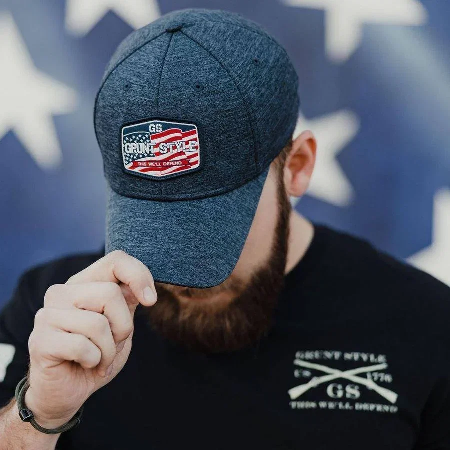 Image of Old Glory Patch Stretch Fit Hat - Navy Heather