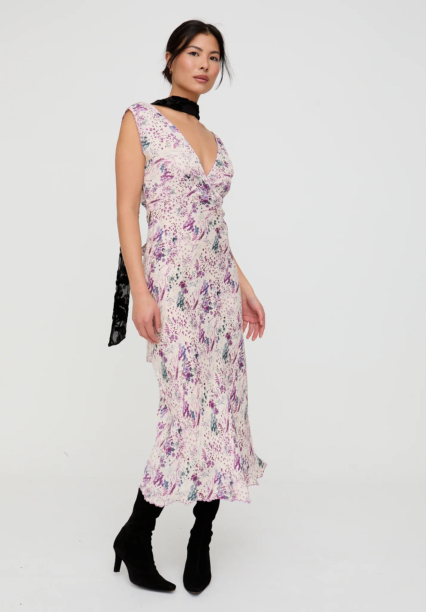 Image of Zola Bias Cut Wonderland Print Midi Dress In Multi