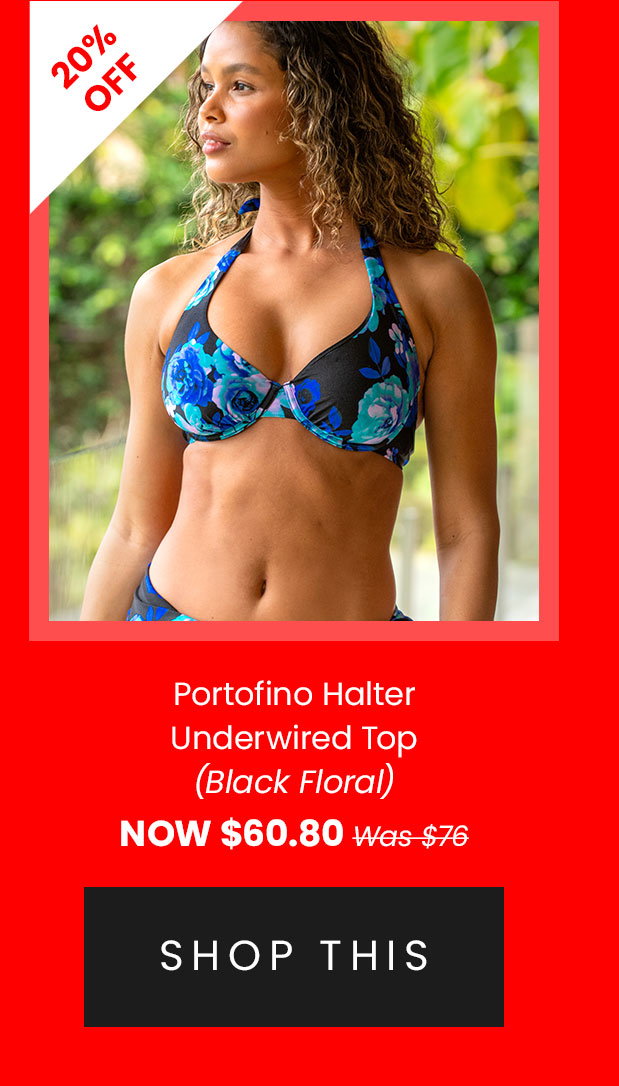 Portofino Halter Underwired Top - Black Floral