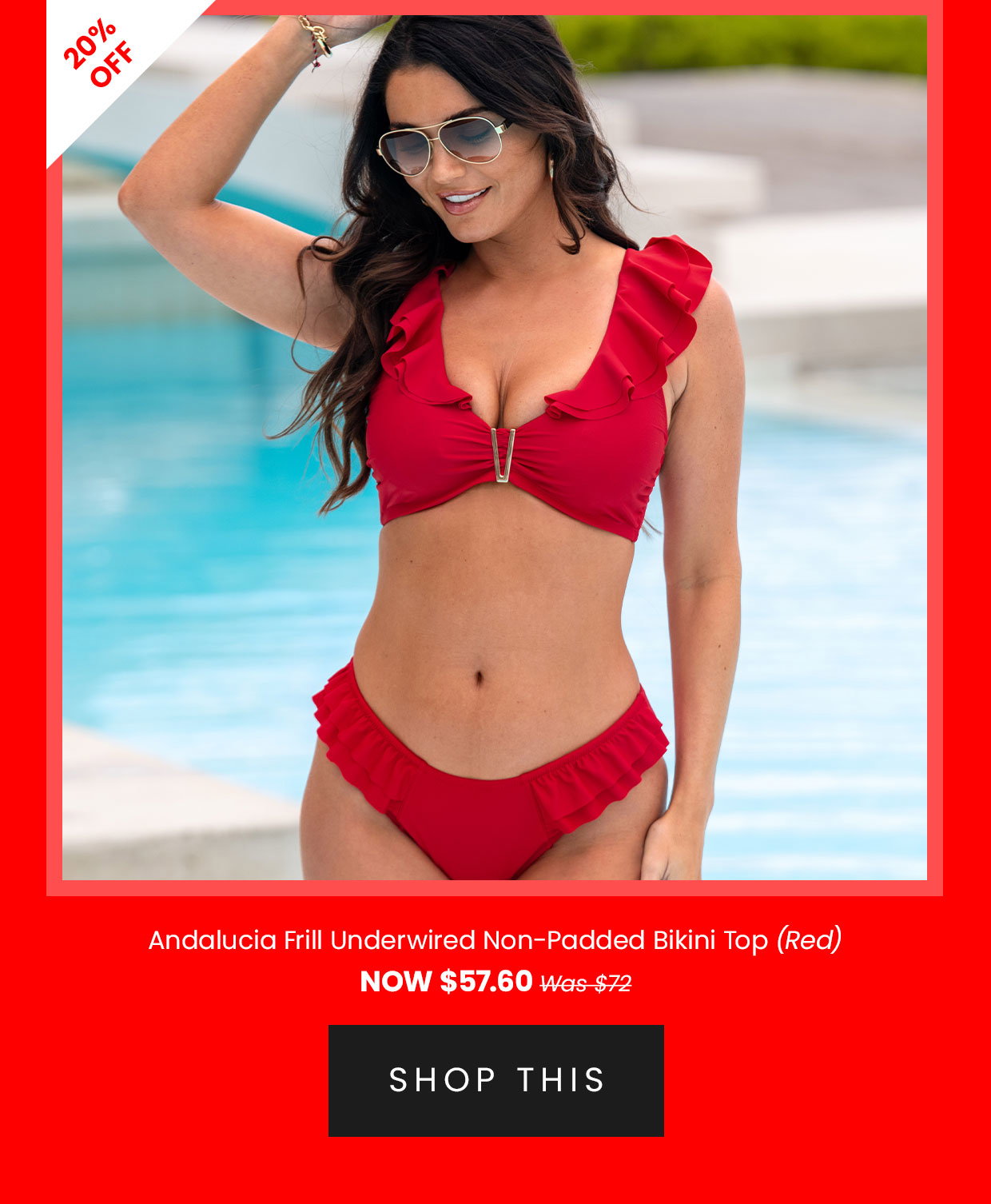 Andalucia Frill Underwired Non-Padded Bikini Top - Red