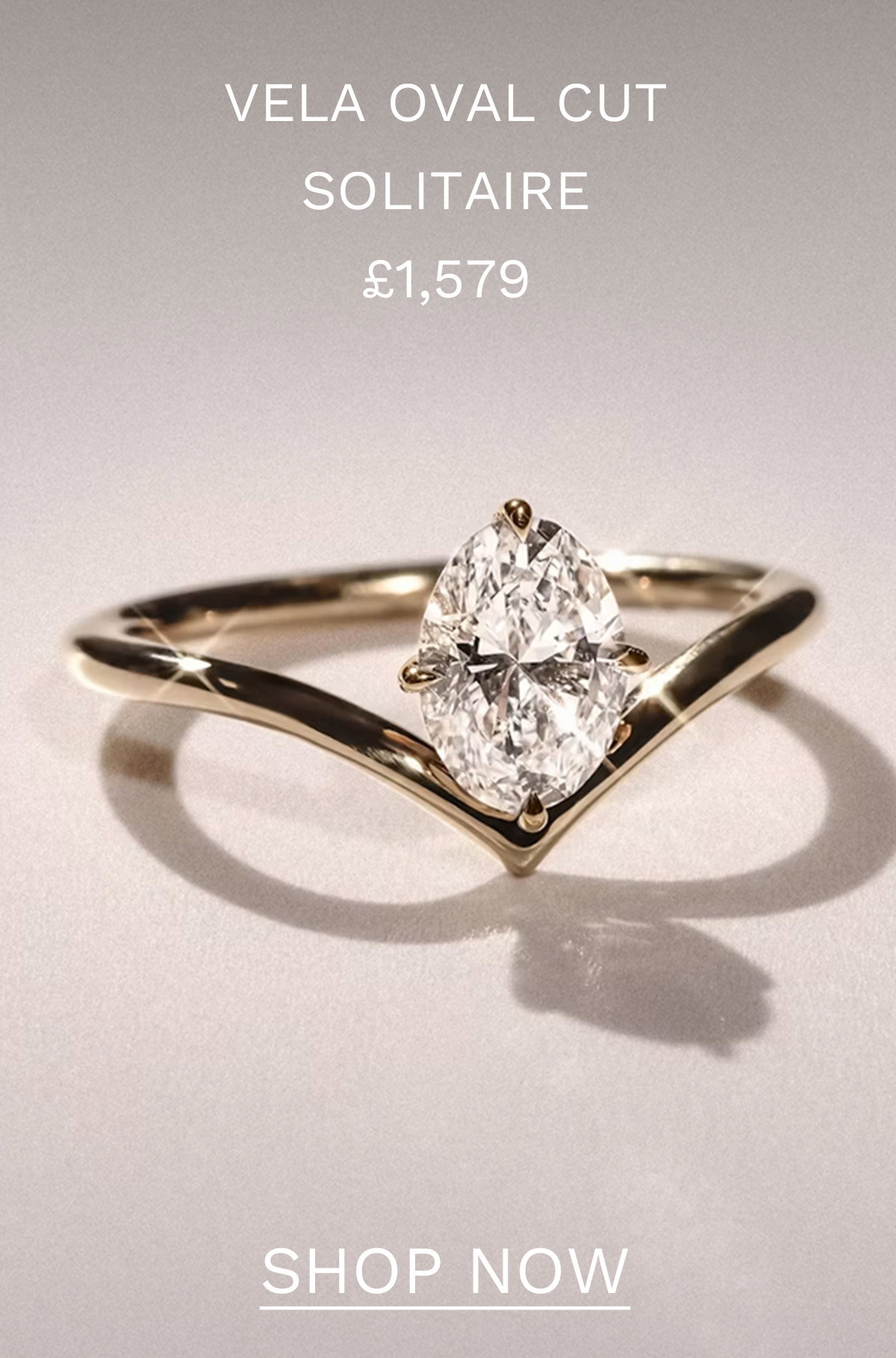 Vela 1.00ct Oval Cut Lab Diamond Solitaire Engagement Ring in 18K Yellow Gold