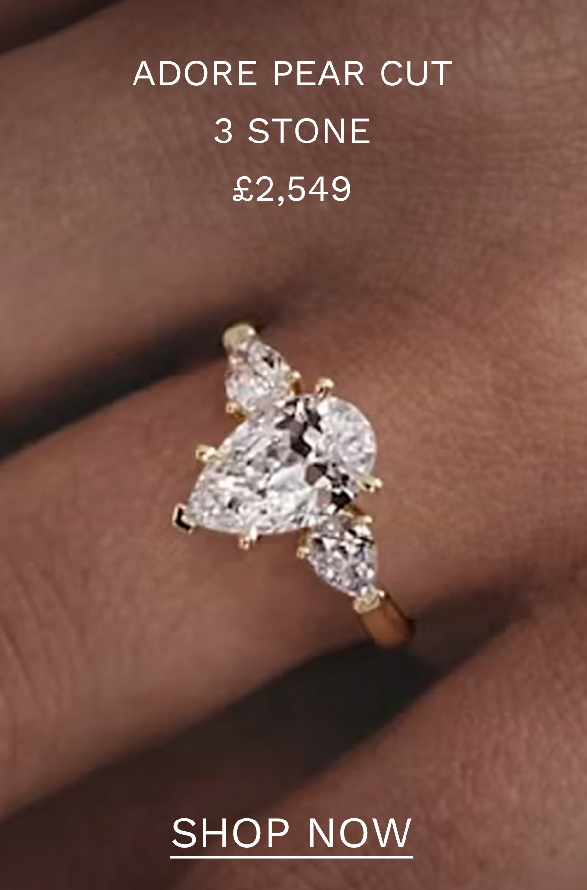 Adore 2.60ct Pear Cut Lab Diamond 3 Stone Engagement Ring in Platinum