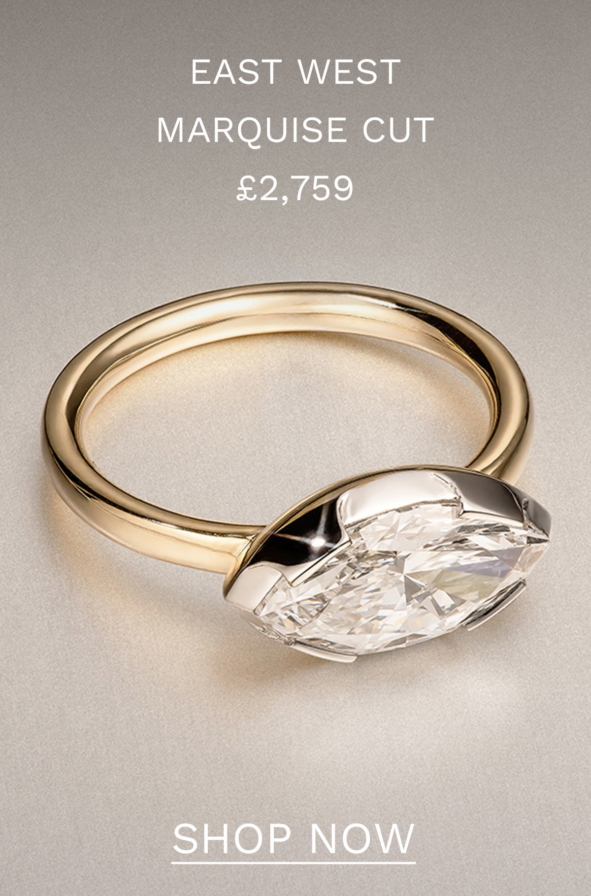 East West 3.00ct Marquise Cut Lab Diamond Solitaire Engagement Ring in 18K Yellow Gold