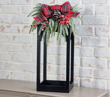 23" Wood Open Concept Lantern with Ribbon Embellishment by Valerie