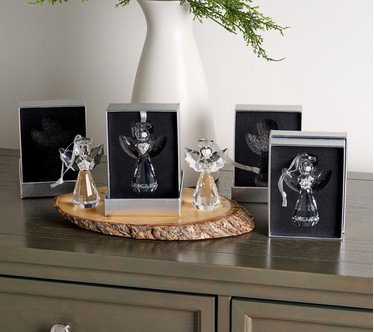 S/4 Faceted Glass Angel Ornaments W/ Gift Boxes by Valerie