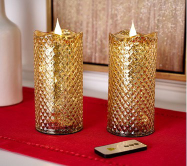 Set of 2 (8") Lit Diamond Design Candles w/ Remote by Valerie