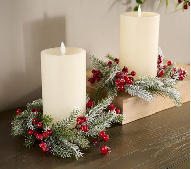 Set of 2 Snowy Pine and Berry Candle Rings by Valerie