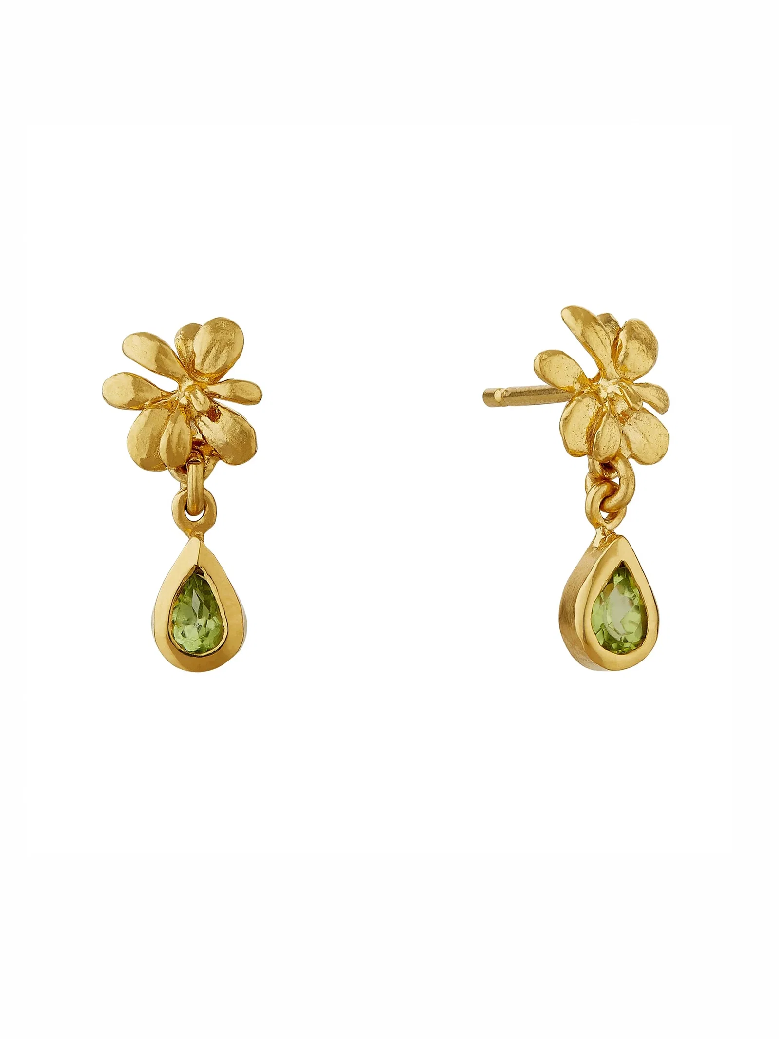 Image of Small Rosette Peridot Hanging Teardrop Earrings
