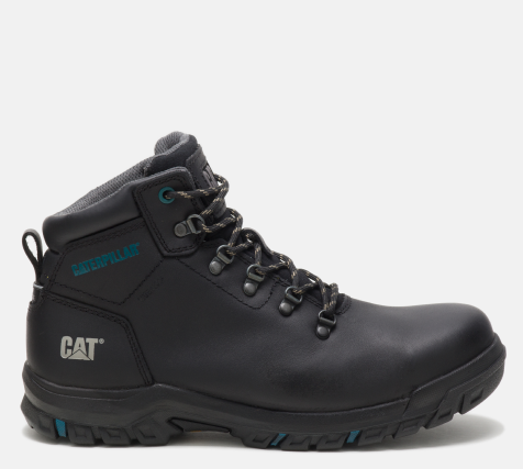 CAT Footwear - Women's Mae Steel Toe Waterproof Work Boot - Black colorway.