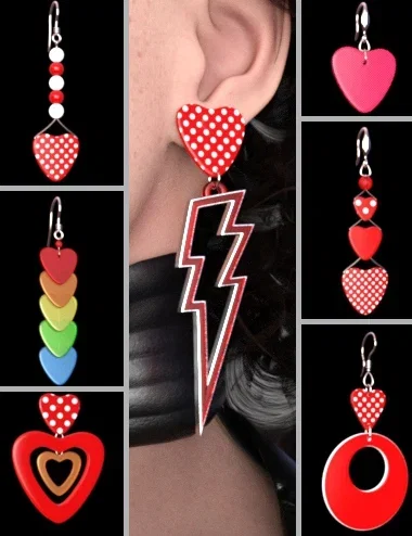 80s Heart Galore Earrings for Genesis 9