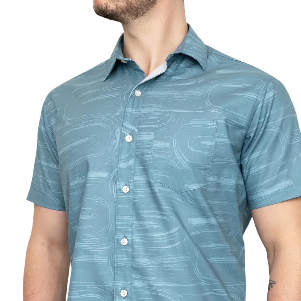 Image of STARLING Short Sleeve Shirt in Blue-Grey Brush Stroke Print