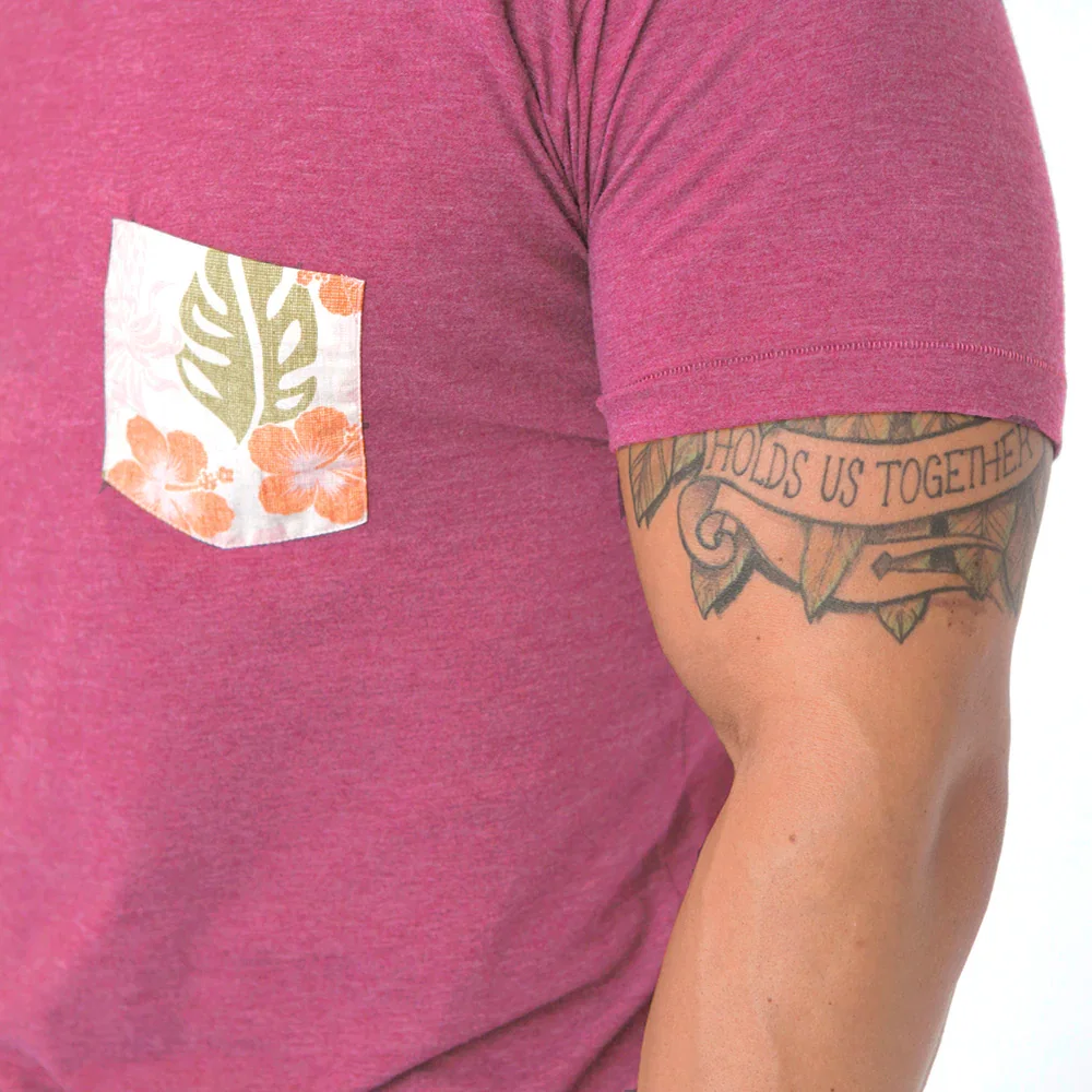 Image of Raspberry Heather With Hawaiian Hibiscus Floral Pocket T-Shirt