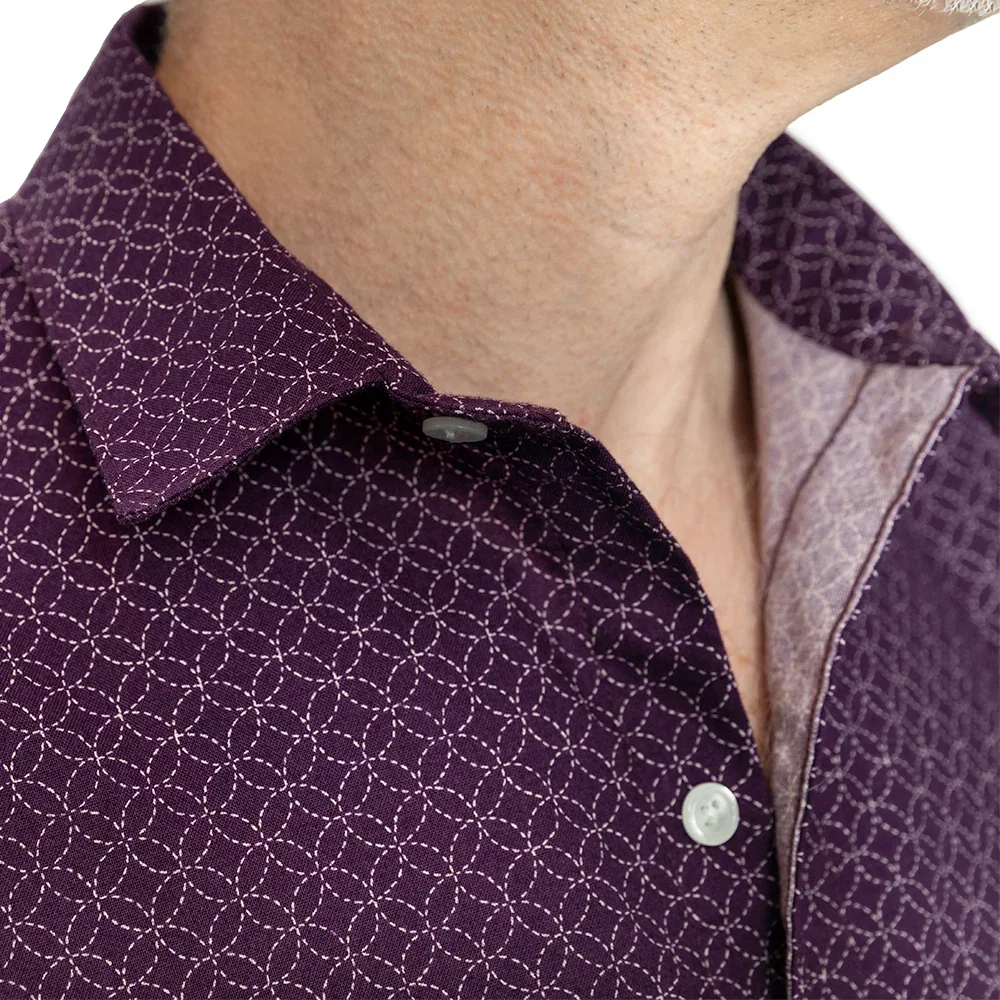Image of RUDOLPH Short Sleeve Shirt in Purple Japanese Floral Print (SIZE M)