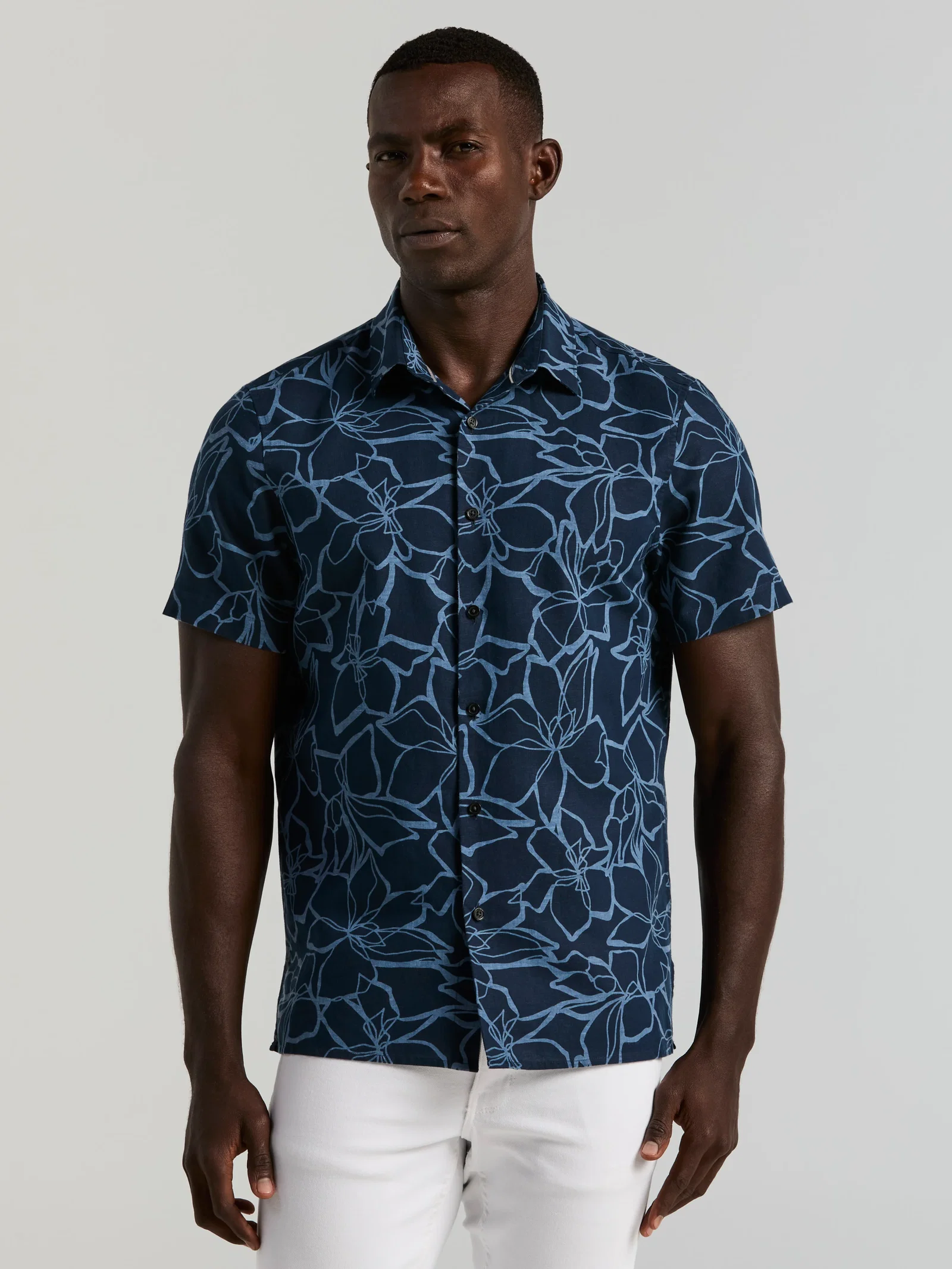 Linen Blend Floral Print Shirt