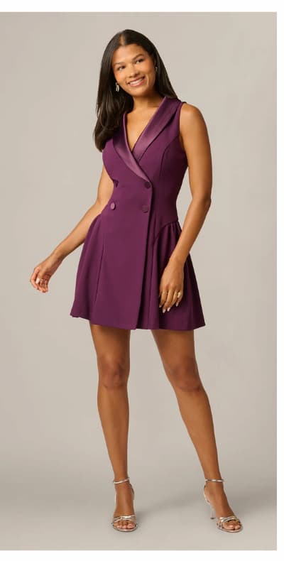 Satin Lapel Stretch Tuxedo Mini Dress In Pinot Noir