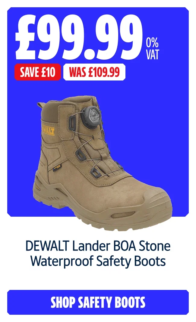 Save £10 on DEWALT Lander BOA Stone Waterproof Safety Boots. Now £99.99 0% VAT Was £109.99. Shop Safety Boots.