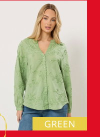 M&Co Green Floral Embroidered Cotton Shirt