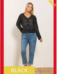 M&Co Black Crochet Button Through Cardigan